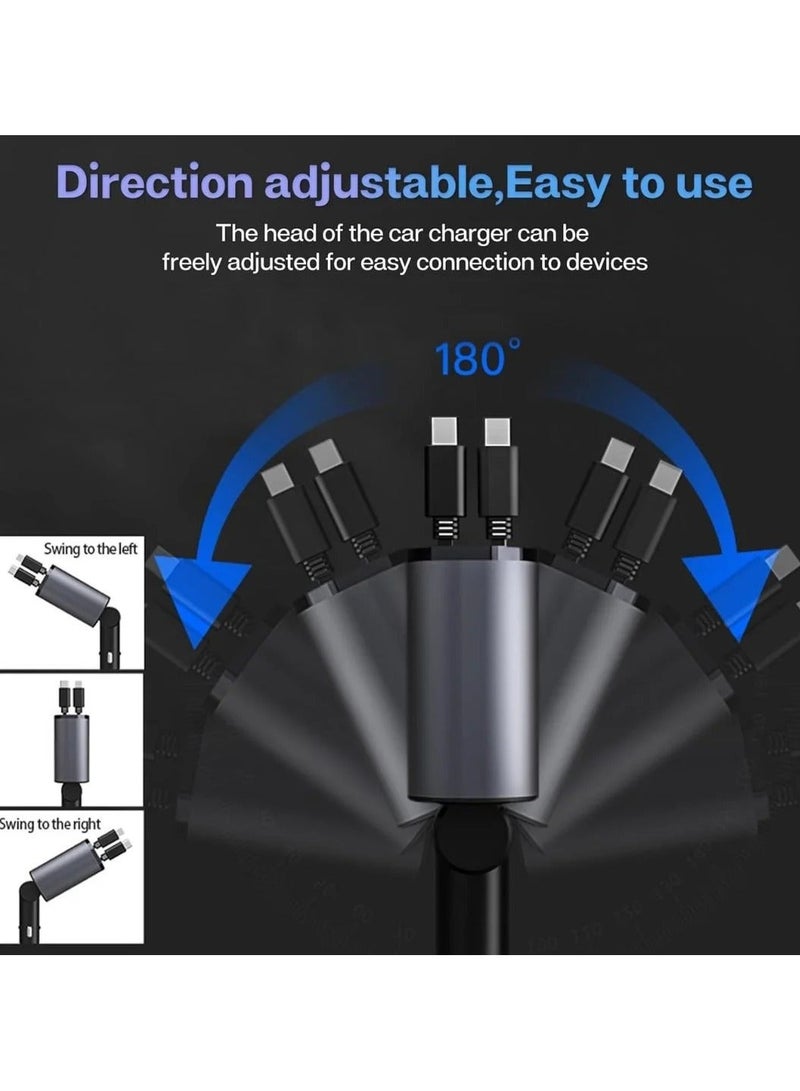 شاحن سيارة سريع قابل للسحب 4 في 1 - كابل شحن USB عالمي، صغير الحجم ومتين - Image 2